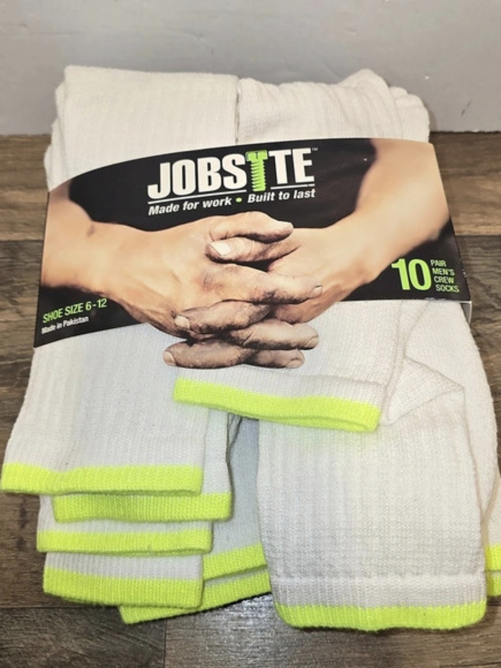 Jobsite Men's Crew Work Socks 10-Pack White